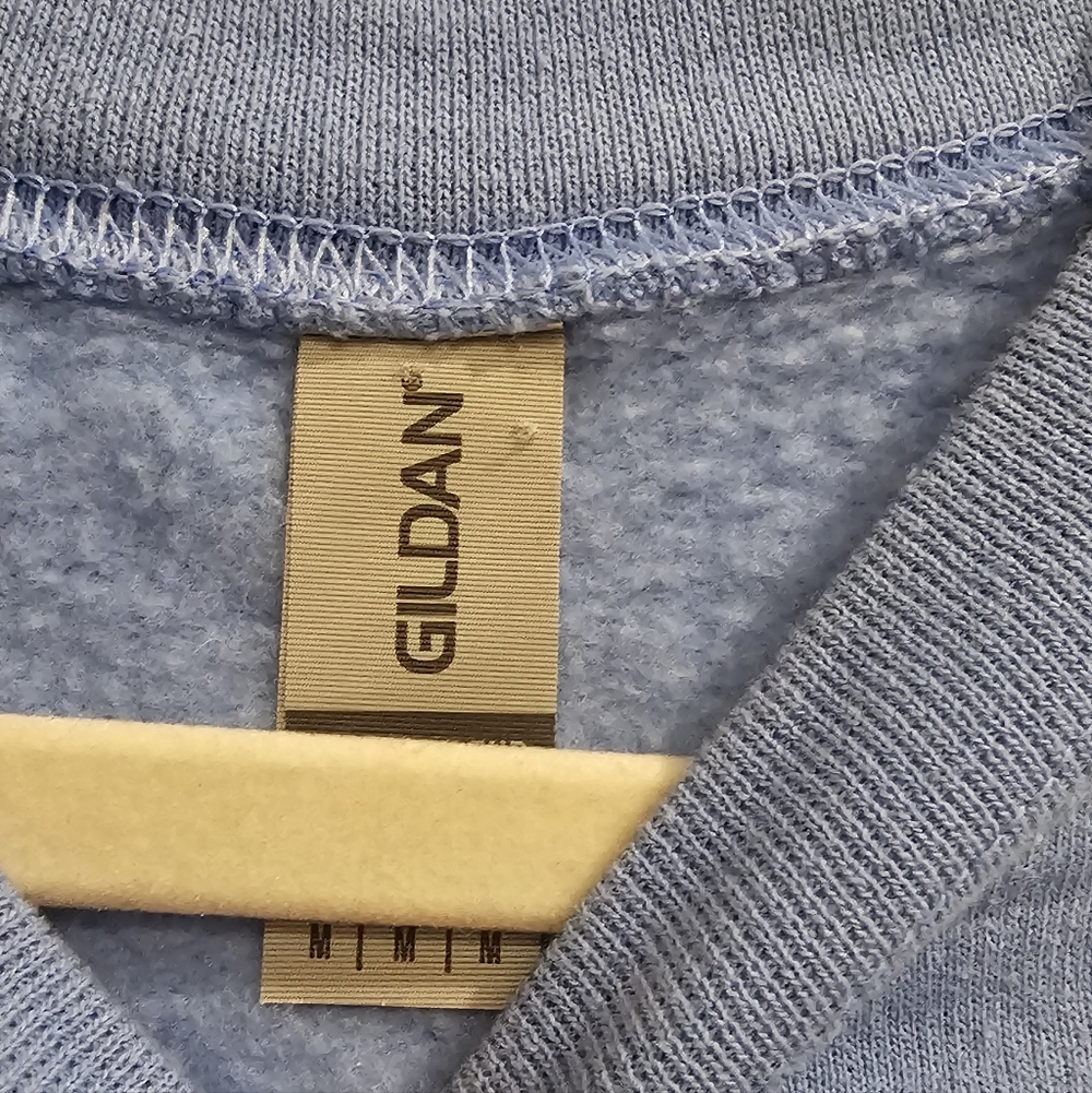 Gildan Blue Crewneck Sweater with Neon Smiley Face - Picture 3 of 3